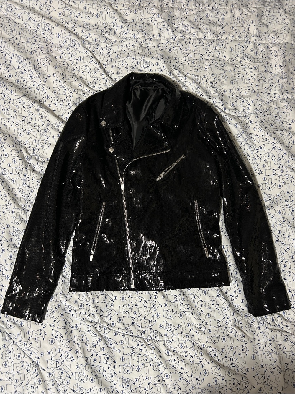 ZARA MAN Black Sequined Sparkling Motorcycle-Style Jacket